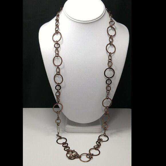 Chico's Bronze Hoops Circle Links Long Necklace, Circle Links, New With Tags - Picture 2 of 8
